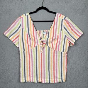 Old Navy‎ Top Womens XL Multicolor Striped Tie Front Babydoll Y2K Retro Colorful